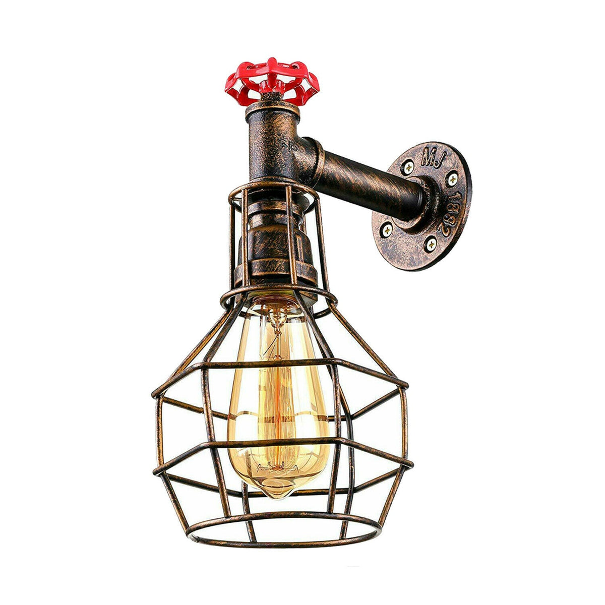 Water Pipe Wall Light with Cage and Red Valve – E27 - photo 13