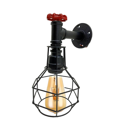 Water Pipe Wall Light with Cage and Red Valve – E27 - photo 15