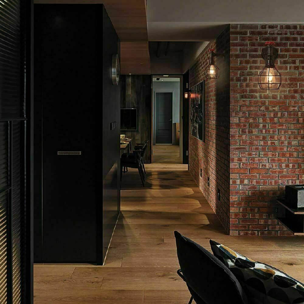 Water Pipe Wall Light with Cage and Red Valve – E27 - photo 5