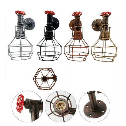 Water Pipe Wall Light with Cage and Red Valve – E27 - photo 7