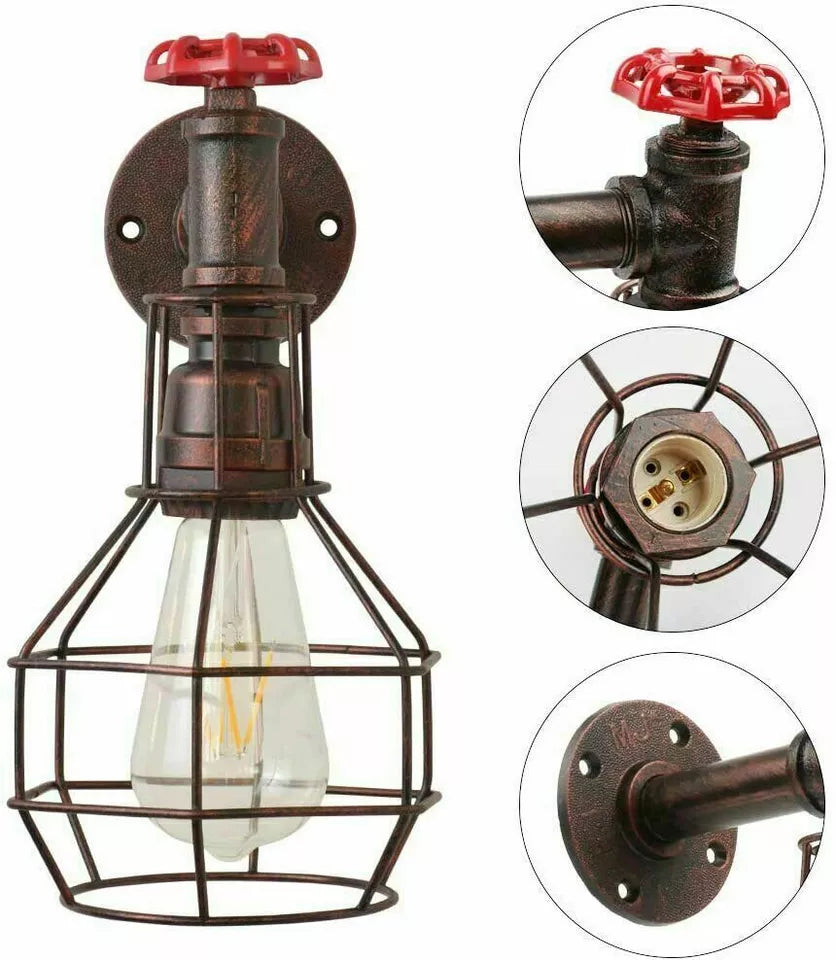 Water Pipe Wall Light with Cage and Red Valve – E27 - photo 8