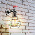 Water Pipe Wall Light with Cage and Red Valve – E27