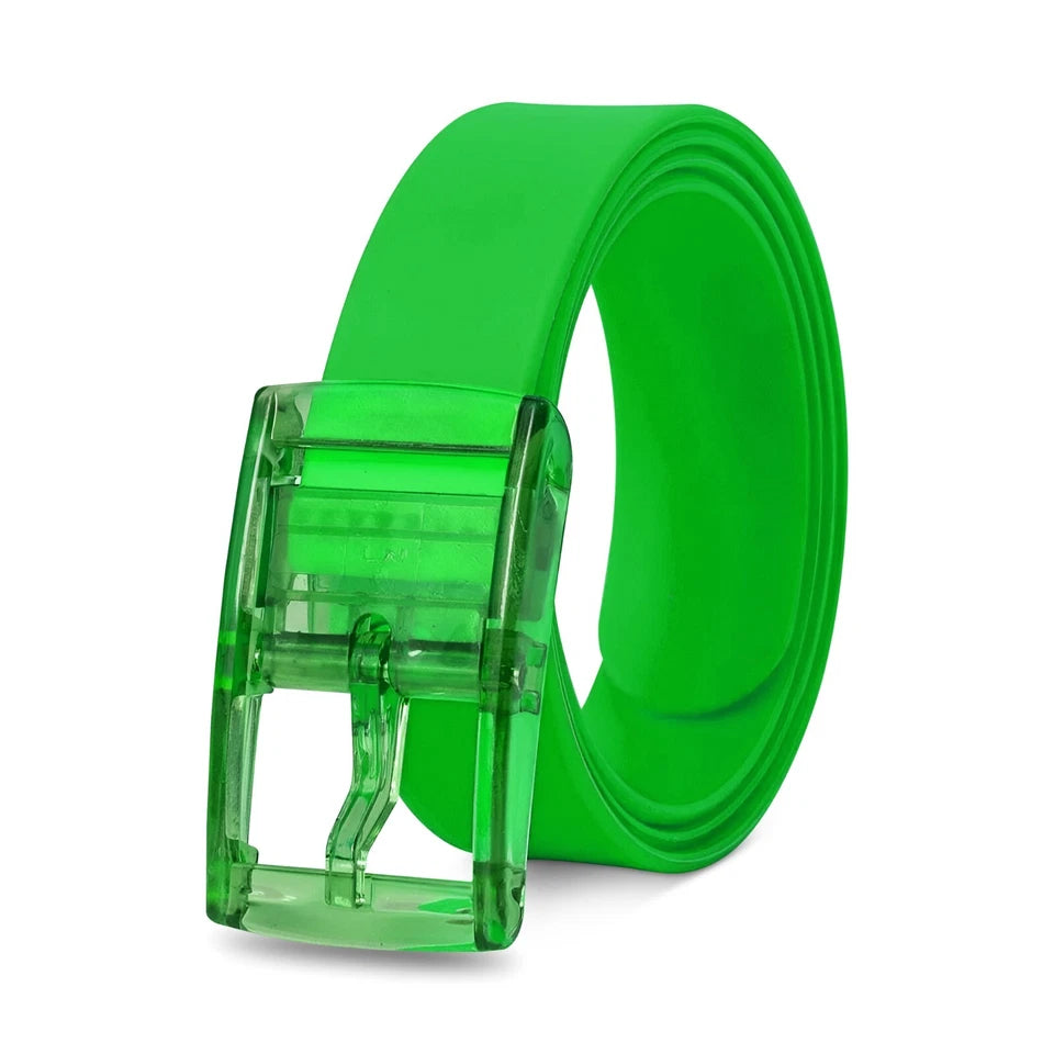Silicone Stretch Belt – Cut to Fit, Blue, Green, Orange, Pink or White - Green, Single
