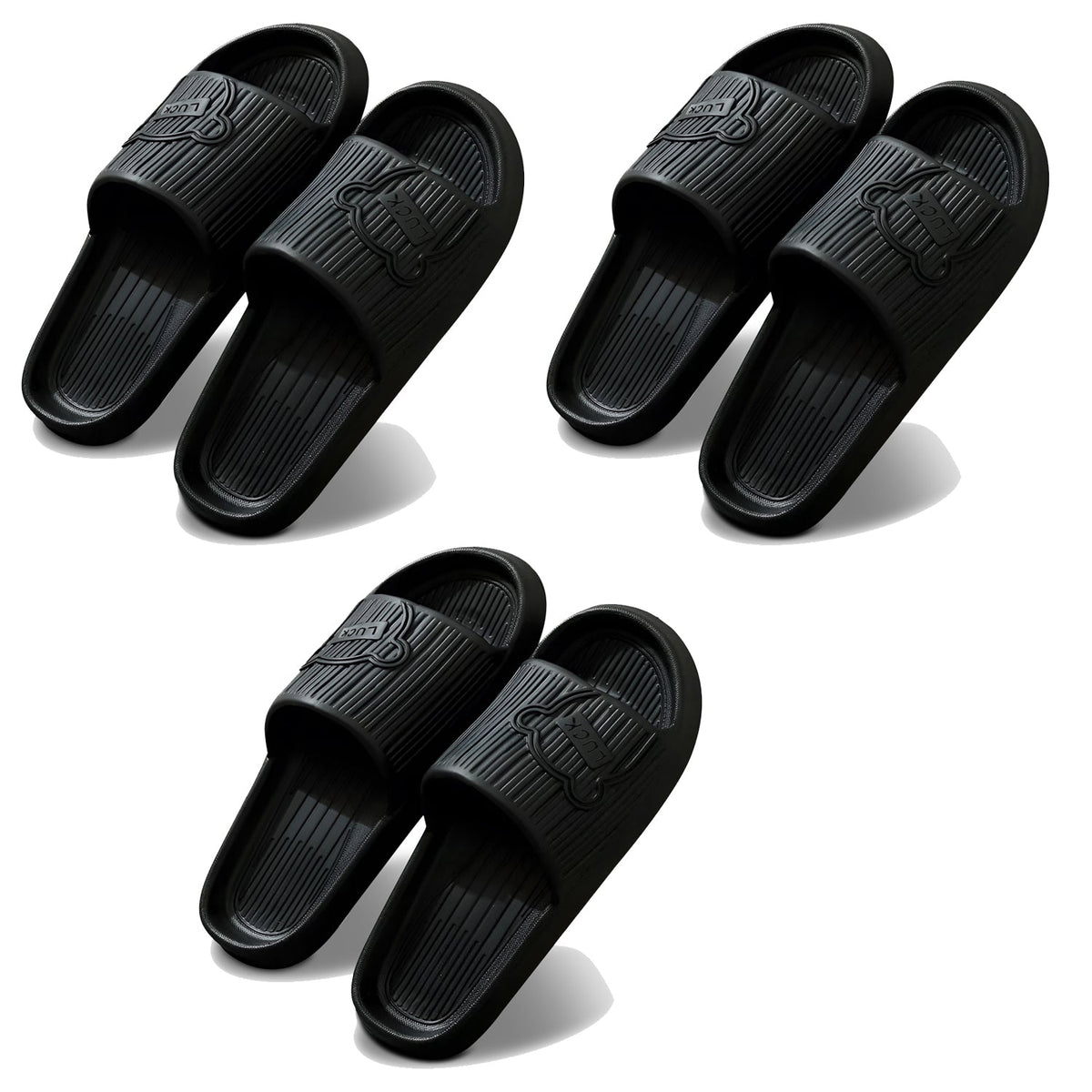 EVA Sliders, Pack of 3 Pairs – Non-Slip Sole, 5 Colours, EU 36 to 41 - Black, 40-41