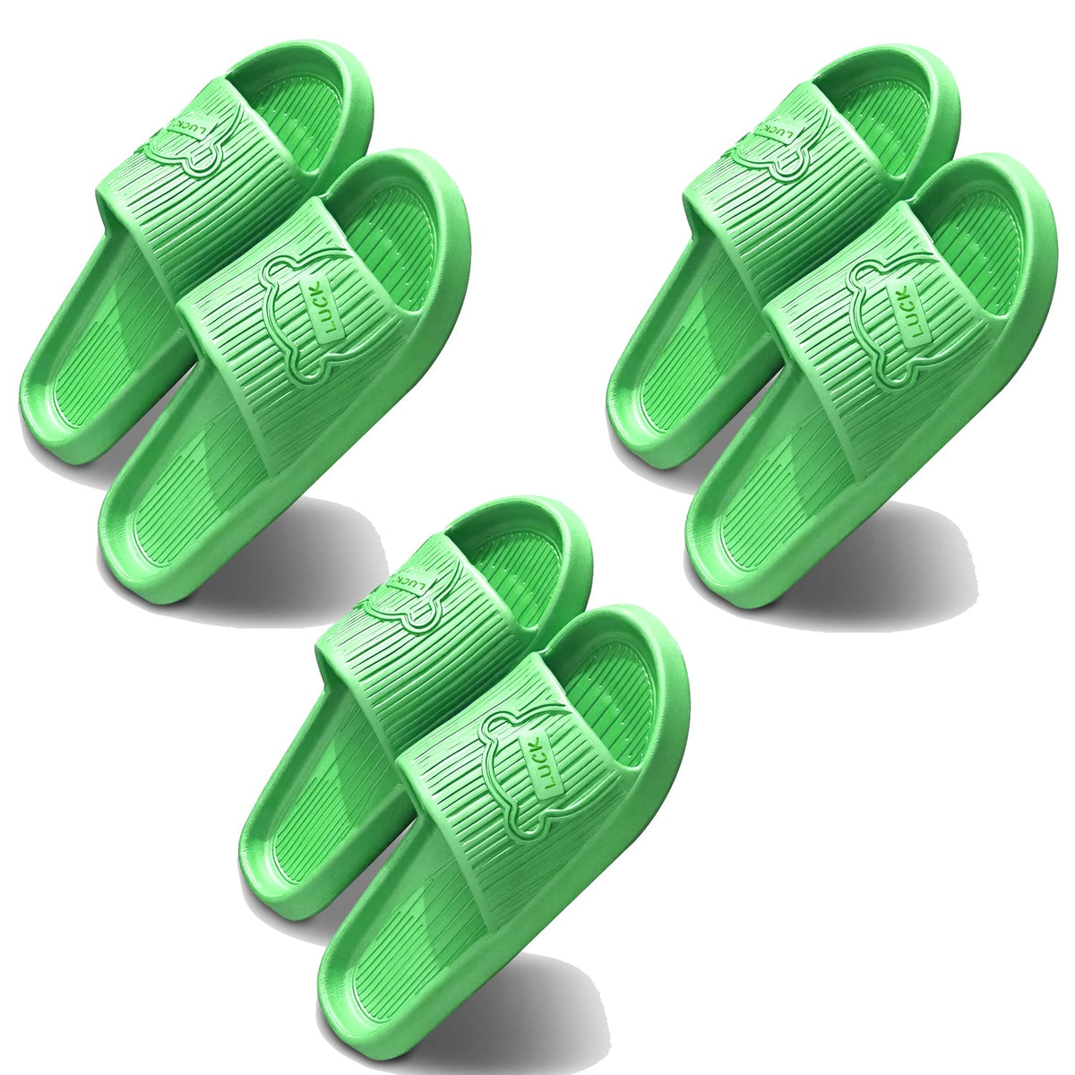 EVA Sliders, Pack of 3 Pairs – Non-Slip Sole, 5 Colours, EU 36 to 41 - Green, 38-39