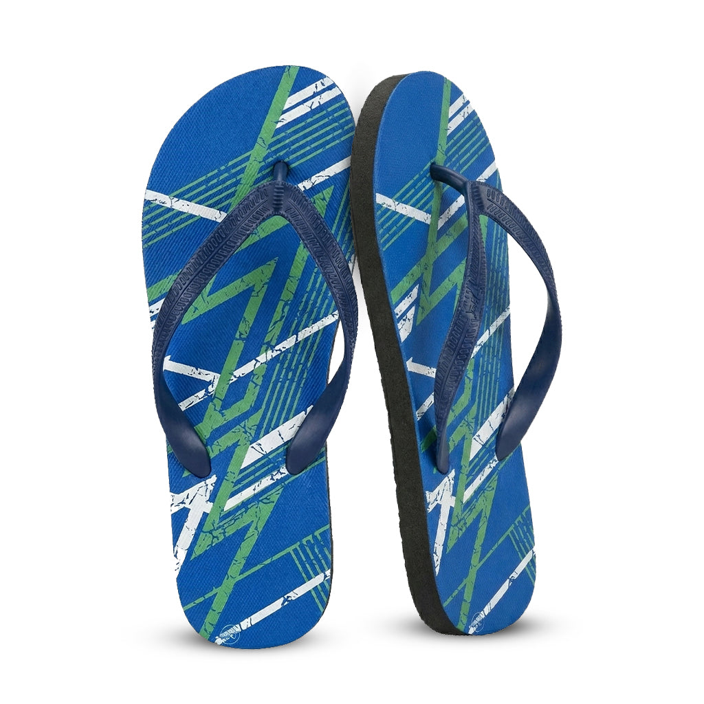Unisex Rubber Flip Flops – Printed Design, Blue, Black or Brown, UK 6 to 11 - Blue & Green, UK 7 (EU 41)