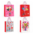 Valentine's Heart Gift Bags with Handles – Pack of 12, 4 Designs, 26 x 32 cm