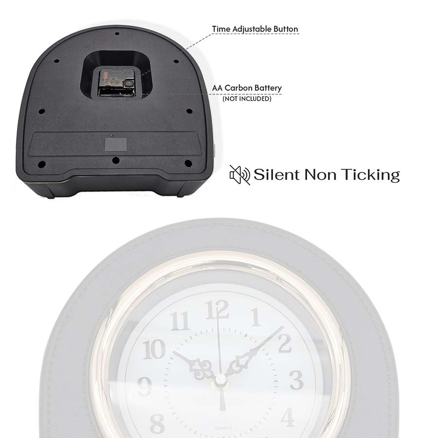 Leather-Effect Mantel Clock – Silent, 28 x 25 cm, Black, Brown or White - photo 3