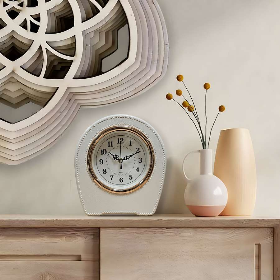 Leather-Effect Mantel Clock – Silent, 28 x 25 cm, Black, Brown or White - photo 5