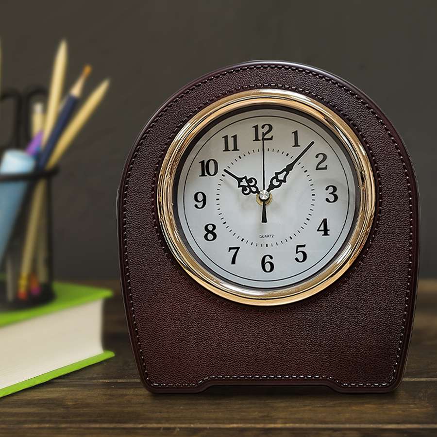Leather-Effect Mantel Clock – Silent, 28 x 25 cm, Black, Brown or White - photo 6