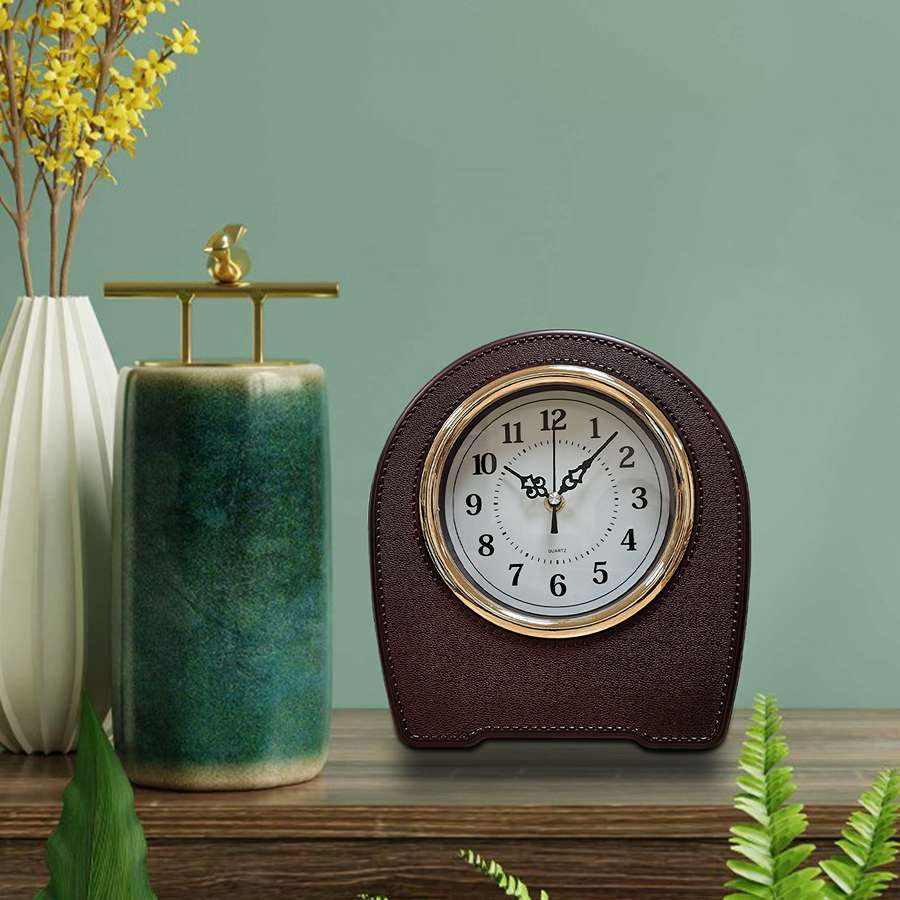 Leather-Effect Mantel Clock – Silent, 28 x 25 cm, Black, Brown or White - photo 8