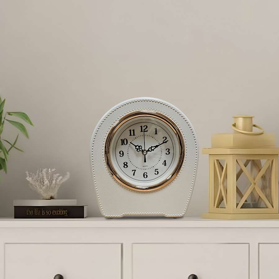 Leather-Effect Mantel Clock – Silent, 28 x 25 cm, Black, Brown or White - photo 9