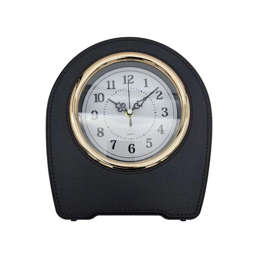 Leather-Effect Mantel Clock – Silent, 28 x 25 cm, Black, Brown or White - Black, Single