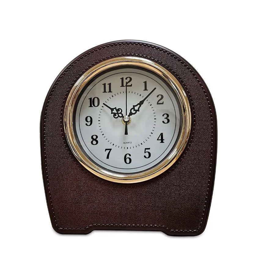 Leather-Effect Mantel Clock – Silent, 28 x 25 cm, Black, Brown or White - Brown, Single