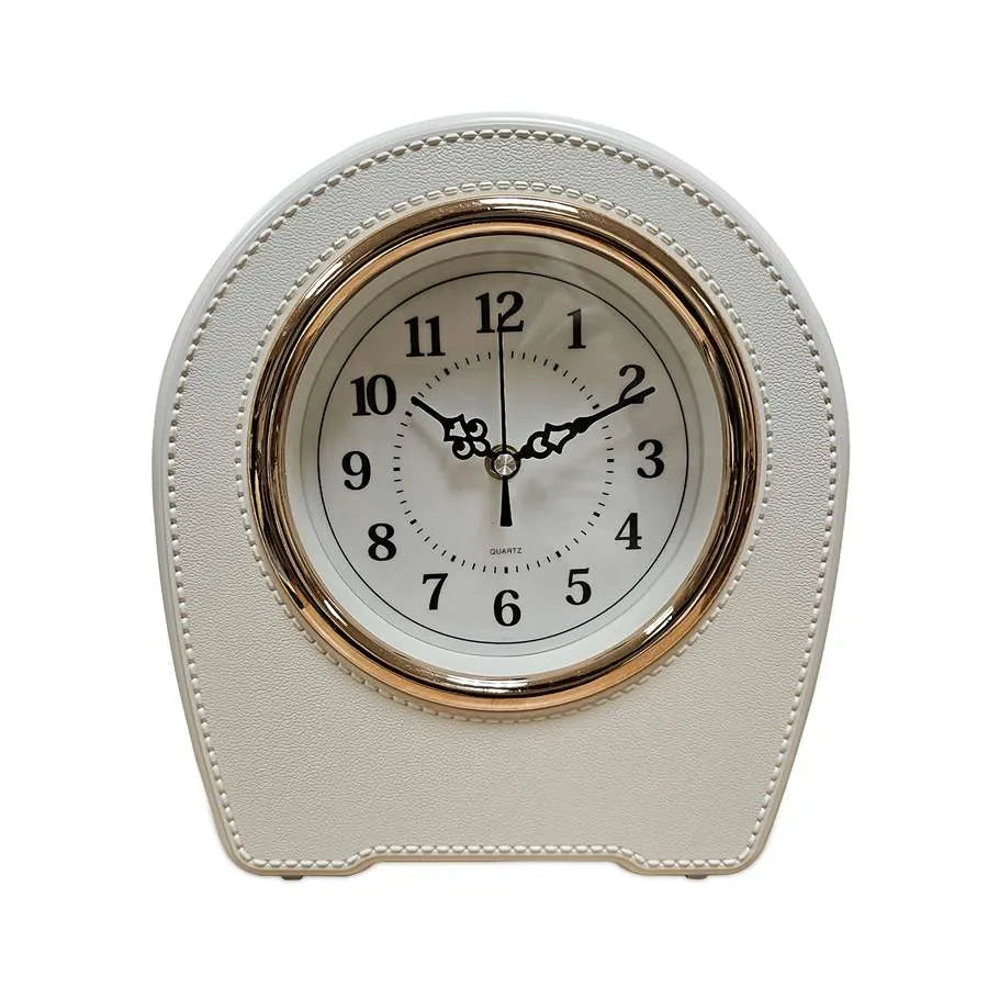 Leather-Effect Mantel Clock – Silent, 28 x 25 cm, Black, Brown or White - White, Single