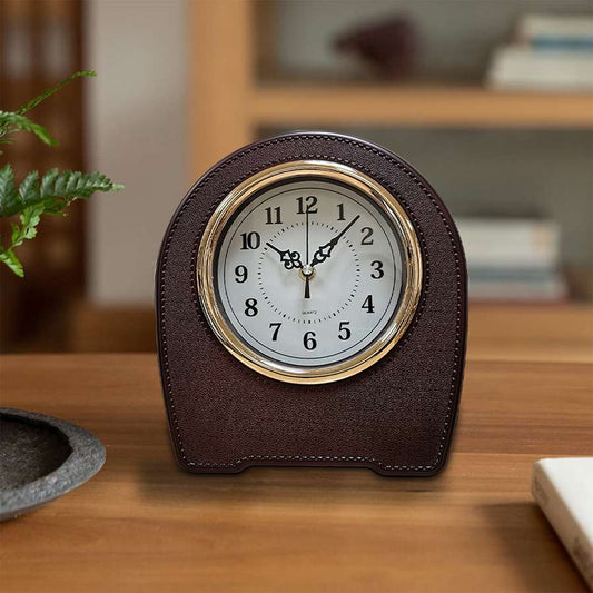 Leather-Effect Mantel Clock – Silent, 28 x 25 cm, Black, Brown or White