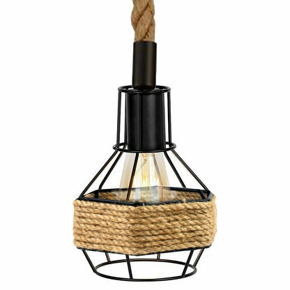 2-Light Hemp Rope Cage Bar Pendant – Black, E27 - photo 4