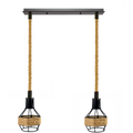 2-Light Hemp Rope Cage Bar Pendant – Black, E27 - Without Bulb, Black, Round Cage Black