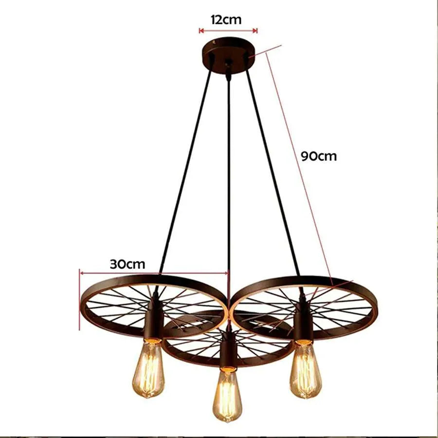 3-Light Wagon Wheel Pendant – Black or Brushed Silver, E27 - photo 2