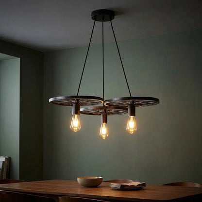 3-Light Wagon Wheel Pendant – Black or Brushed Silver, E27 - photo 5