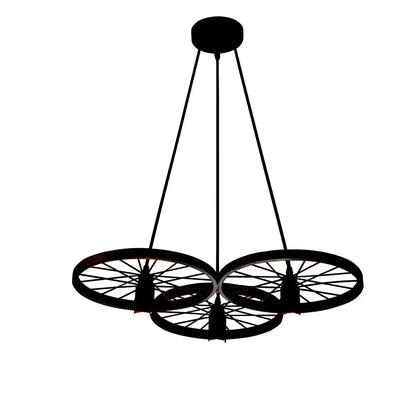 3-Light Wagon Wheel Pendant – Black or Brushed Silver, E27 - Black, Without Bulb