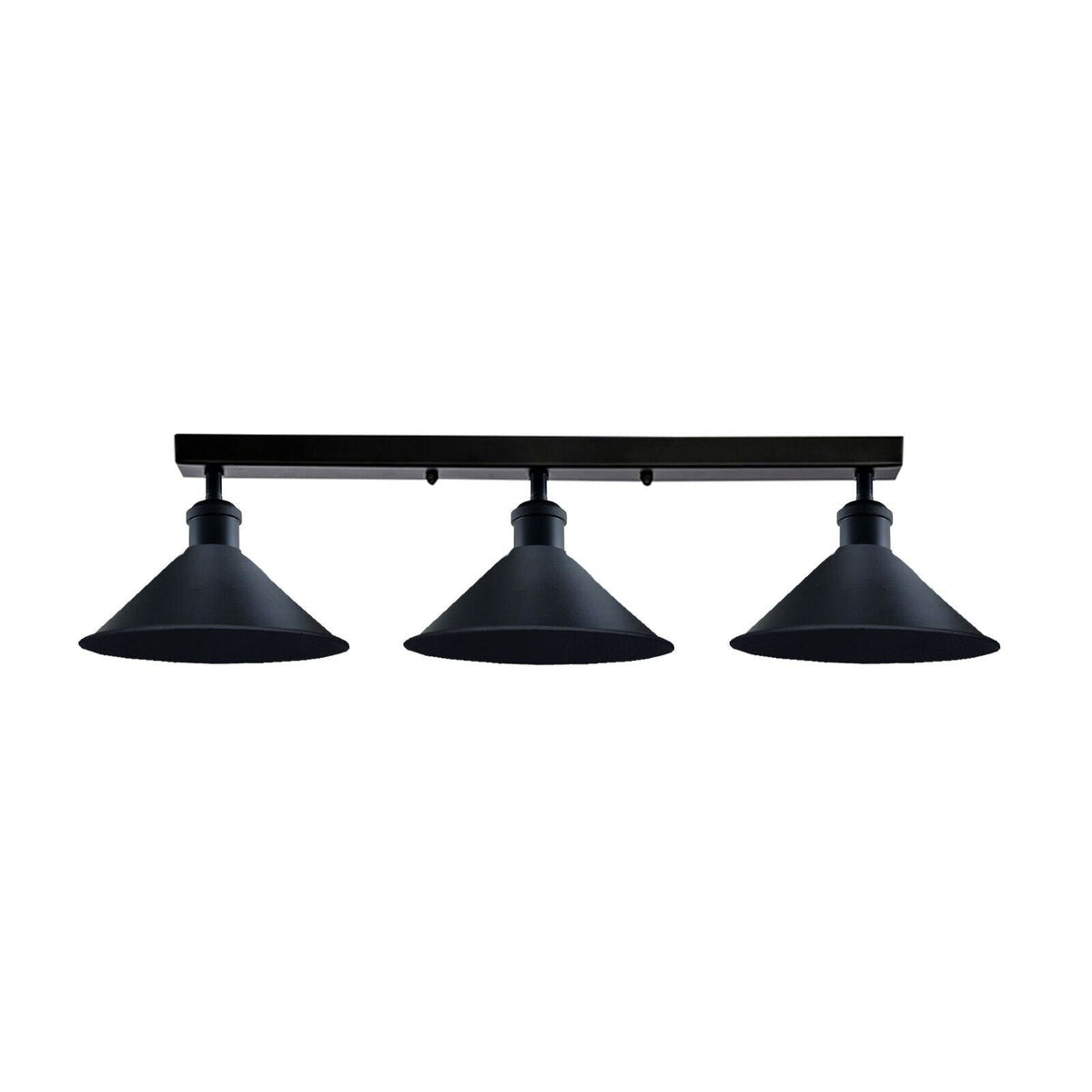 3-Light Semi Flush Ceiling Light – Round Plate or Bar, E27, 4 Finishes - Black, Flat Cone 22 cm Black, Without Bulb