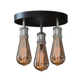 3-Light Semi Flush Ceiling Light – Round Plate or Bar, E27, 4 Finishes - Chrome, No Shade, ST64 Bulb