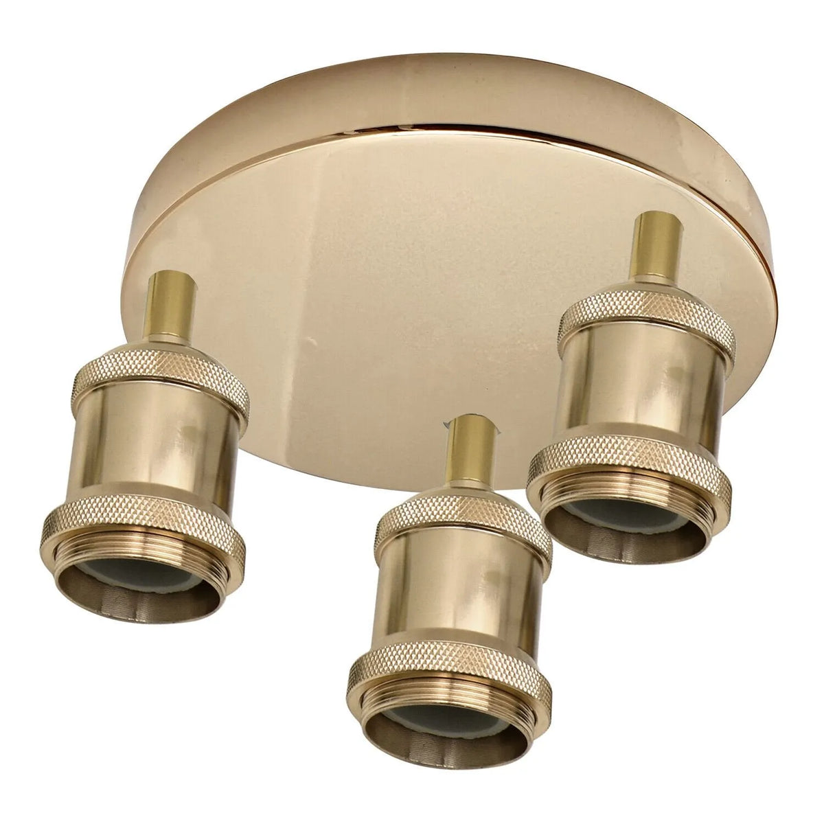 3-Light Semi Flush Ceiling Light – Round Plate or Bar, E27, 4 Finishes - French Gold, No Shade, Without Bulb