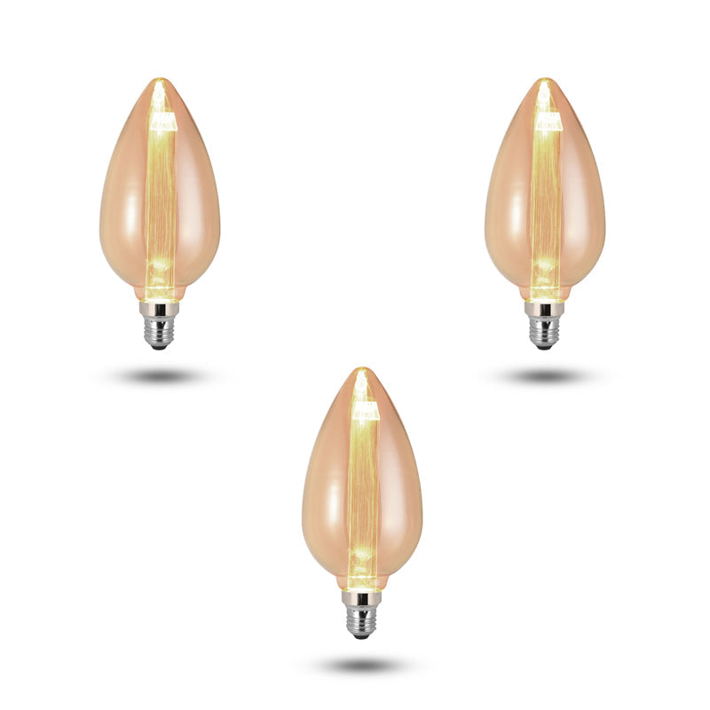 Vintage 3W Amber LED Filament Bulbs E27 - D105, Pack of 3