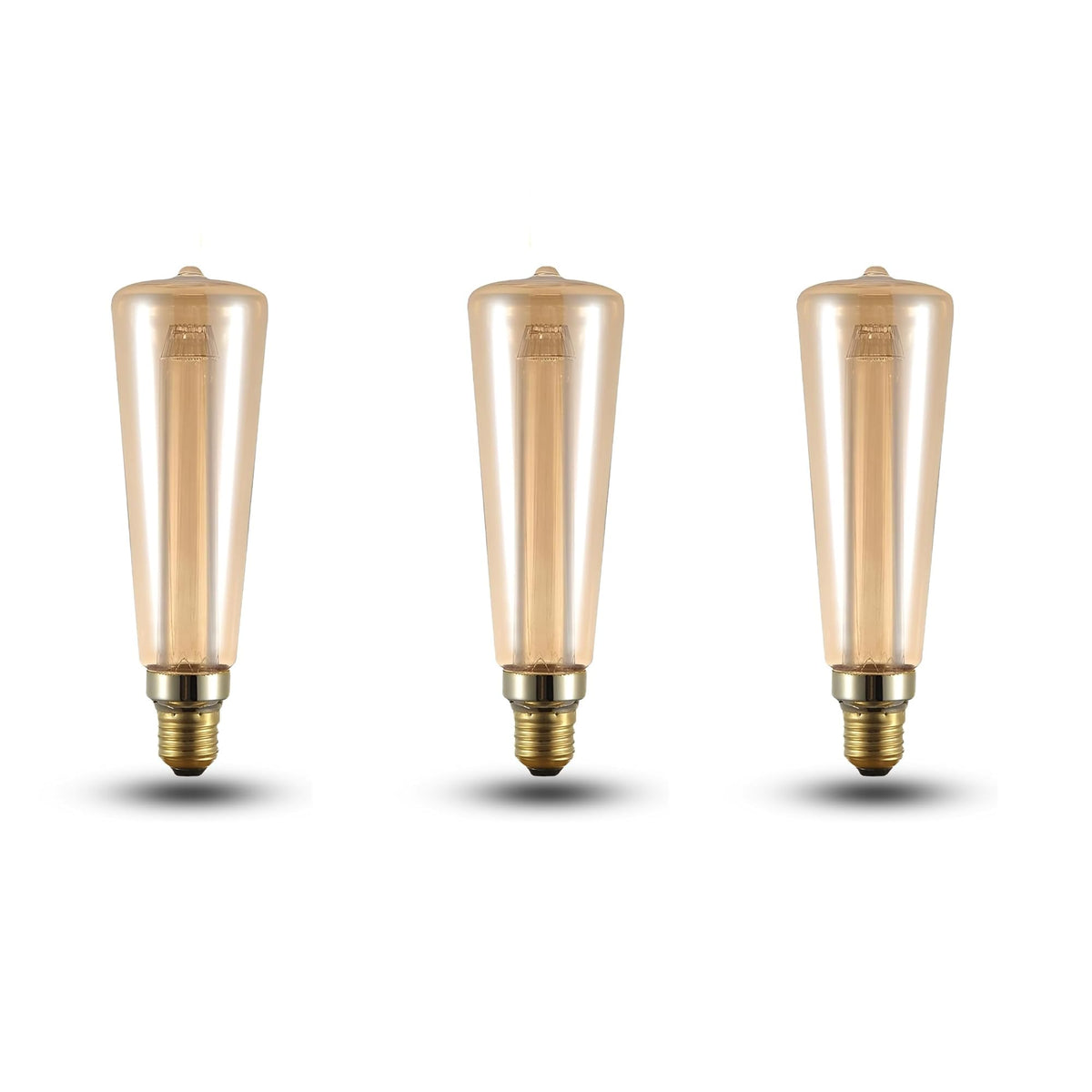 Vintage 3W Amber LED Filament Bulbs E27 - D64, Pack of 3