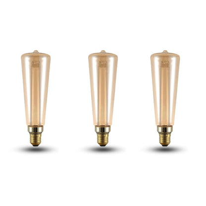 Vintage 3W Amber LED Filament Bulbs E27 - D64, Pack of 3