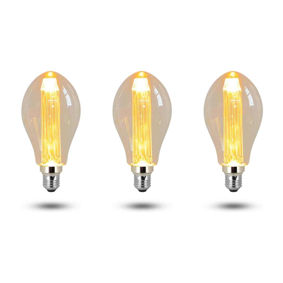 Vintage 3W Amber LED Filament Bulbs E27 - D75, Pack of 3