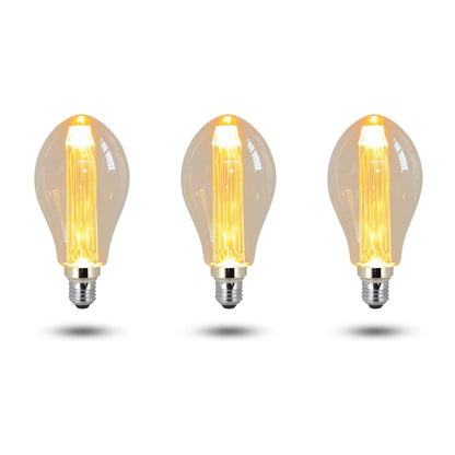 Vintage 3W Amber LED Filament Bulbs E27 - D75, Pack of 3