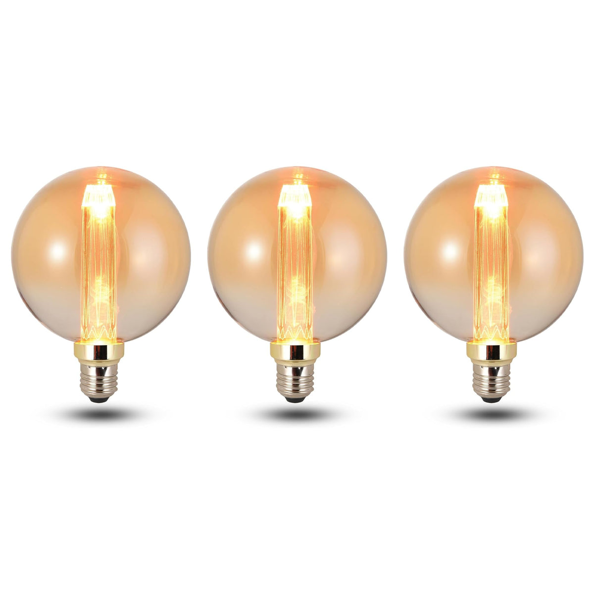Vintage 3W Amber LED Filament Bulbs E27 - G125 Globe, Pack of 3