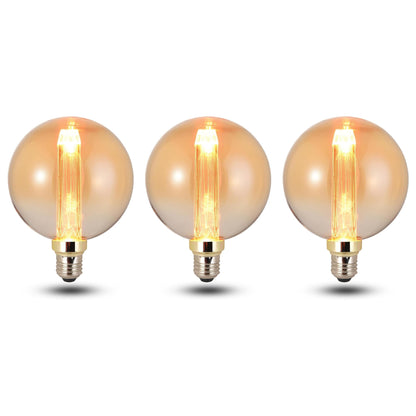 Vintage 3W Amber LED Filament Bulbs E27 - G125 Globe, Pack of 3