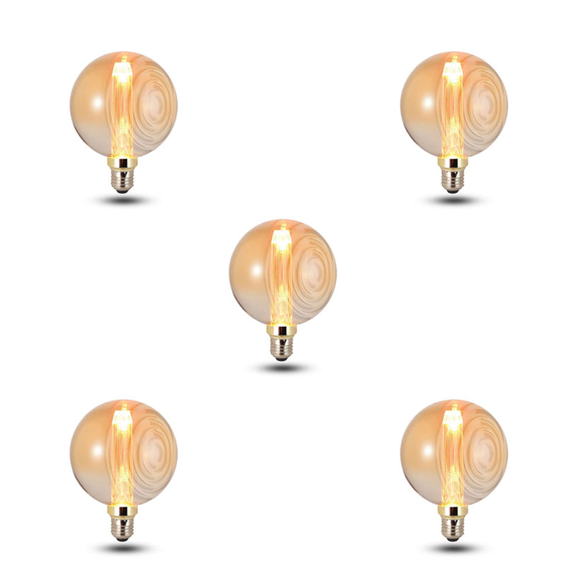 Vintage 3W Amber LED Filament Bulbs E27 - G125 Globe, Pack of 5