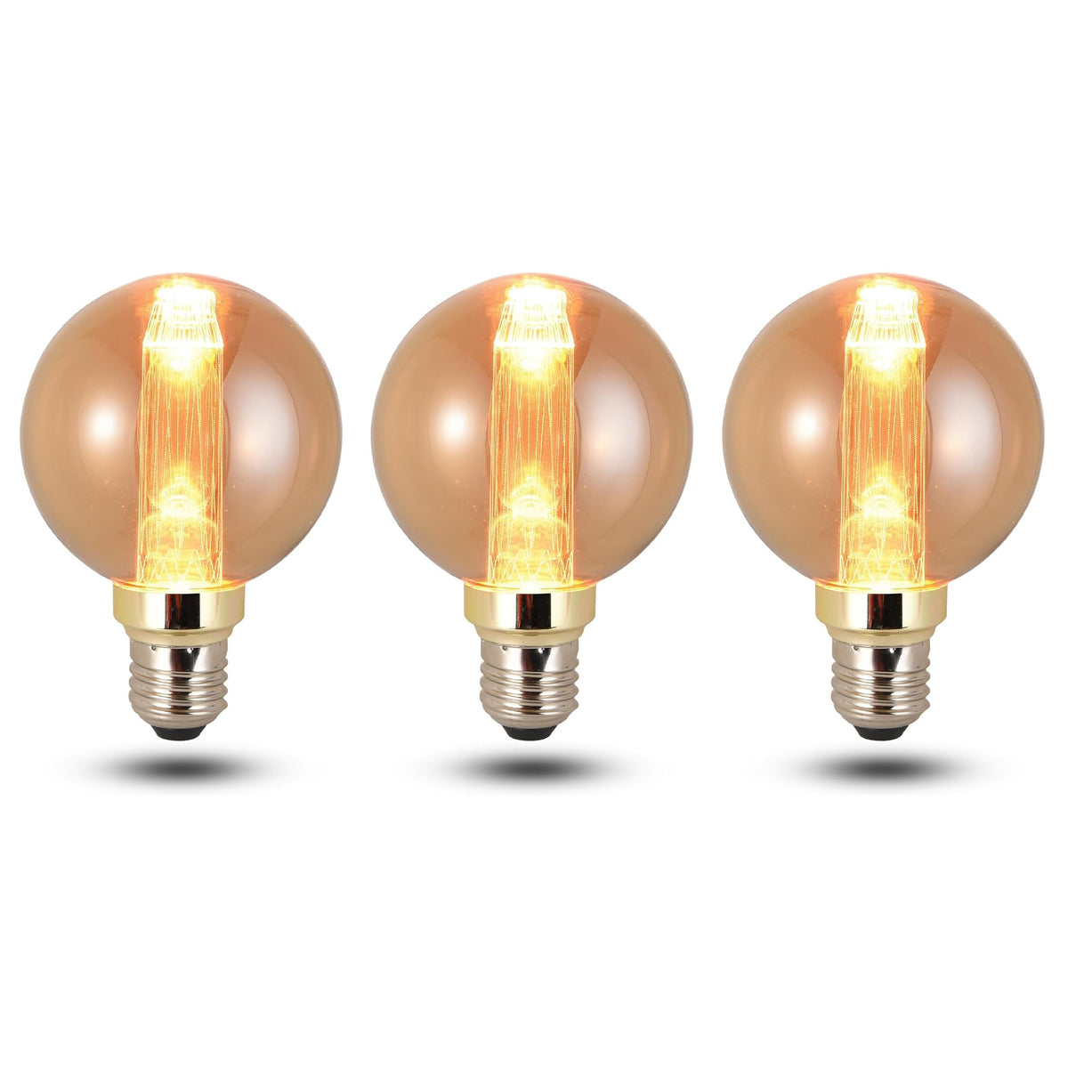 Vintage 3W Amber LED Filament Bulbs E27 - G80 Globe, Pack of 3