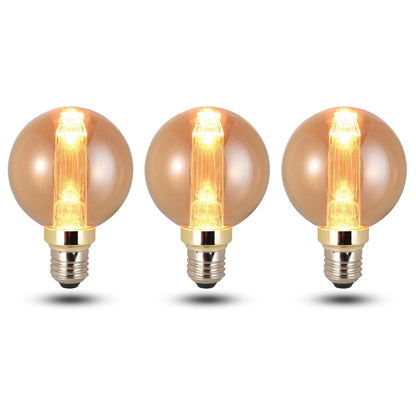 Vintage 3W Amber LED Filament Bulbs E27 - G80 Globe, Pack of 3