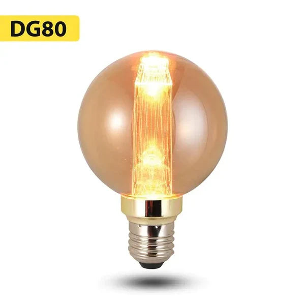 Vintage 3W Amber LED Filament Bulbs E27 - G80 Globe, Single