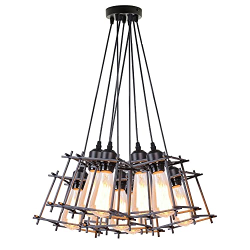 9 Light Box Cage Cluster Pendant – Black, E27