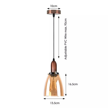 3-Light Amber Glass Bell Pendant – Copper, Round Plate or Bar - photo 2