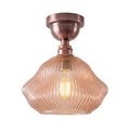 Amber Ribbed Glass Semi Flush Ceiling Light – Copper, E27