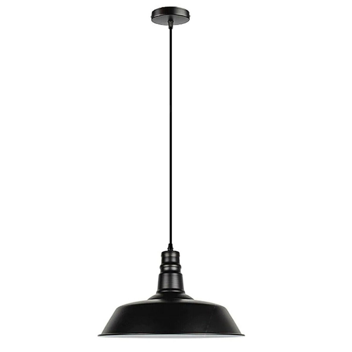 Barn Pendant Light – 36 cm Big Top Shade, E27, 6 Finishes - Black, Big Top 36 cm Black & White Inner, Without Bulb