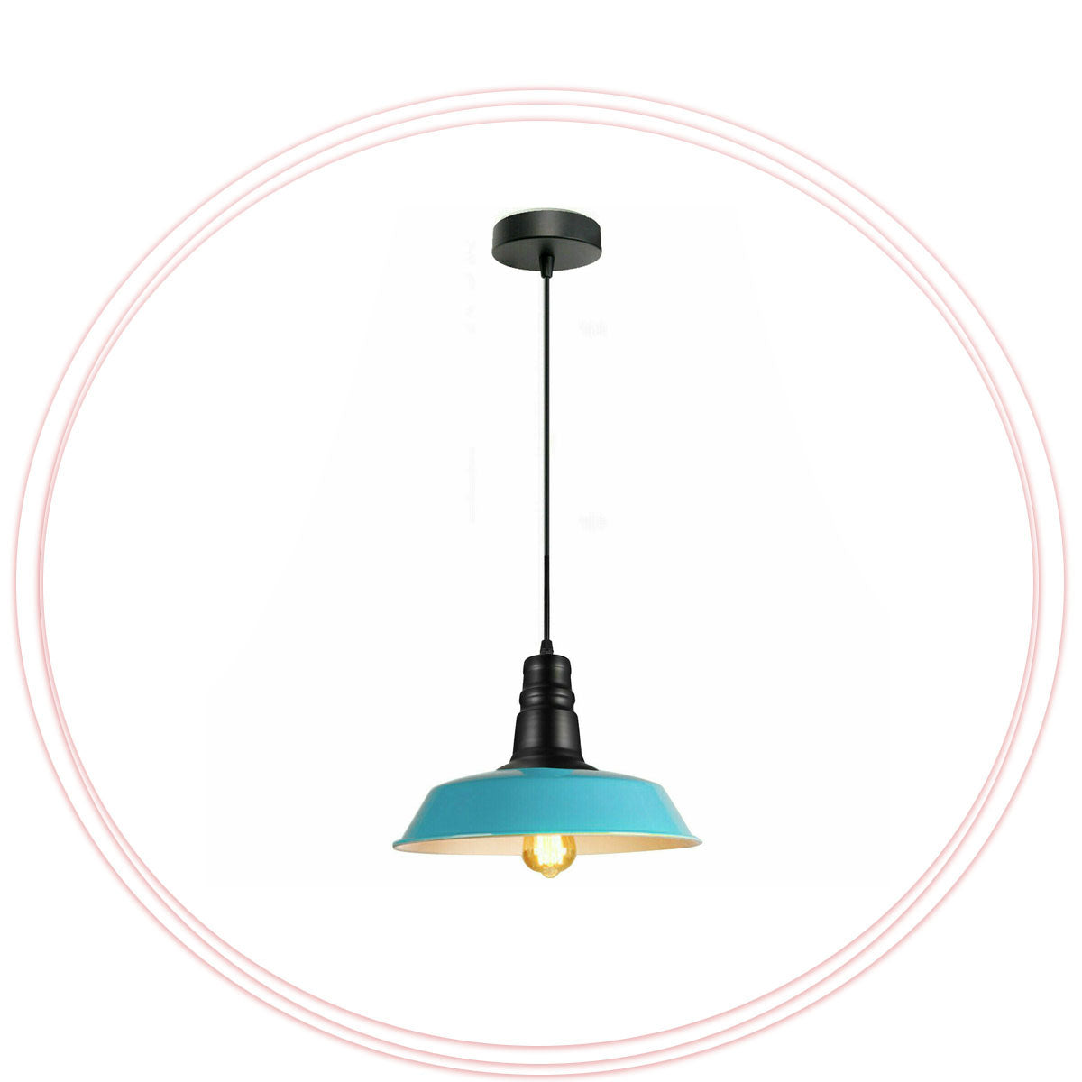 Barn Pendant Light – 36 cm Big Top Shade, E27, 6 Finishes - Black, Big Top 36 cm Cyan Blue, Without Bulb