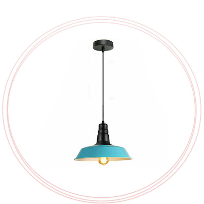 Barn Pendant Light – 36 cm Big Top Shade, E27, 6 Finishes - Black, Big Top 36 cm Cyan Blue, Without Bulb
