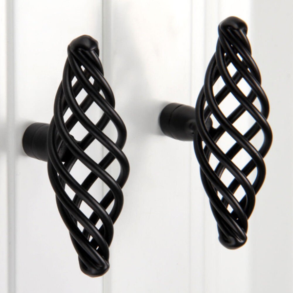Black Birdcage Cabinet Knobs – 100 mm Oval Twisted Iron, Packs of 2 or 3 - photo 9