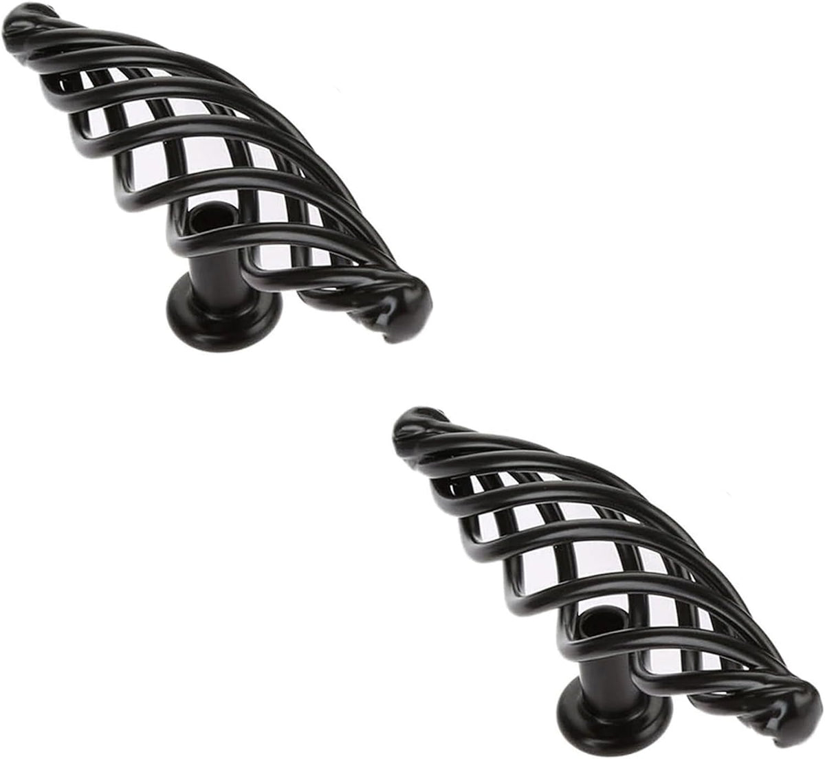 Black Birdcage Cabinet Knobs – 100 mm Oval Twisted Iron, Packs of 2 or 3 - 2 Knobs