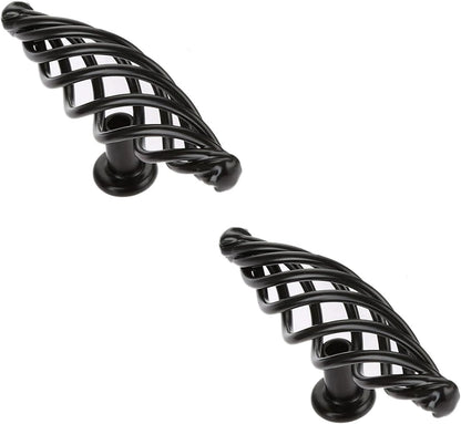 Black Birdcage Cabinet Knobs – 100 mm Oval Twisted Iron, Packs of 2 or 3 - 2 Knobs