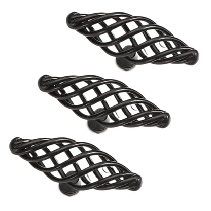 Black Birdcage Cabinet Knobs – 100 mm Oval Twisted Iron, Packs of 2 or 3 - 3 Knobs