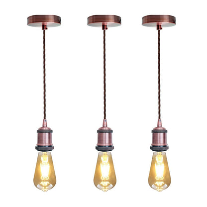 Copper Pendant Lamp Holder – 2 m Brown Twisted Fabric Cable, E27 - photo 3